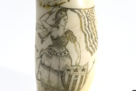 Scrimshaw, handiwork created by whaler made from the teeth of a sperm whale. Image shot 2010. Exact date unknown.